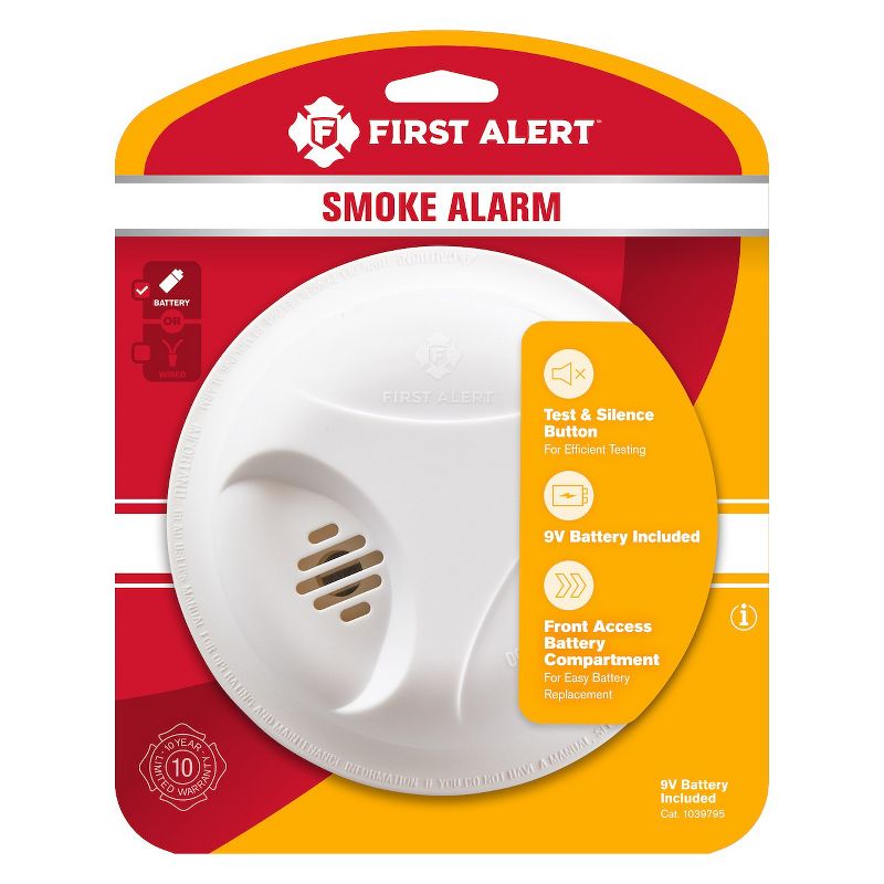 First Alert SAION Battery Powered Smoke Alarm with Hush Button, 1 of 7