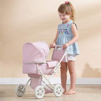 Olivia's Little World Buggy-Style Doll Pram with Canopy Pink/Gray