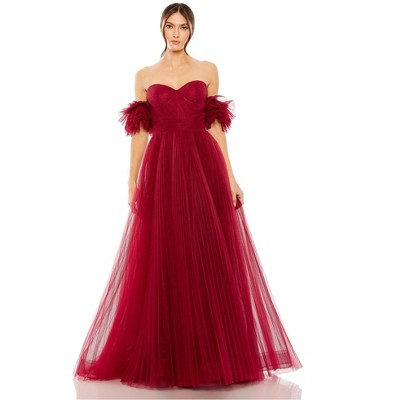 Mac Duggal Womens Off Shoulder Tulle Gown Dress