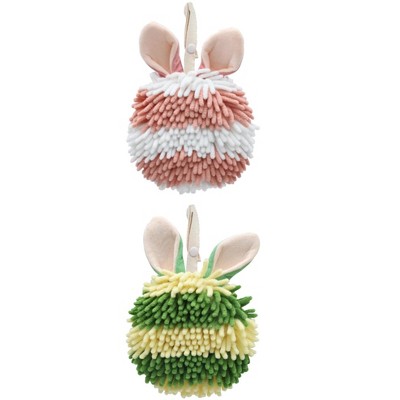 REGALWOVEN Cute Rabbit Shape Fluffy Chenille Soft Absorbent Hand Towel 2 Pcs