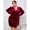 YesFashion Womens Plus Size Long Sleeve Velvet Mini Dress Wrap V Neck Ruched Bodycon Cocktail Party Club Dress - 4 of 4