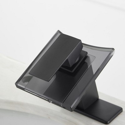 Matte Black Glass Waterfall Bathroom Faucet with Brass Handle