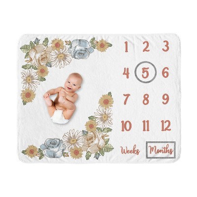 Image of Sweet Jojo Designs Girl Baby Milestone Blanket Vintage Floral Blue and Yellow