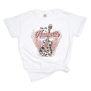Simply Sage Market Women's Take Me To Nashville Winged Guitar Short Sleeve Garment Dyed Tee - 1 of 2