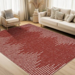Living Room Rug Washable Bedroom Rugs Neutral Area Rug for Nursery Geometric Striped Carpet Non Slip Stain Resistant Farmhouse Floor Cover White Rug - 1 of 4