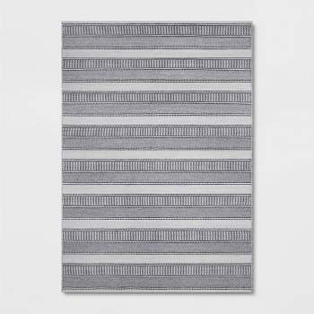 7'x10' Striped Rectangular Woven Outdoor Area Rug Charcoal Gray/Ivory - Threshold™