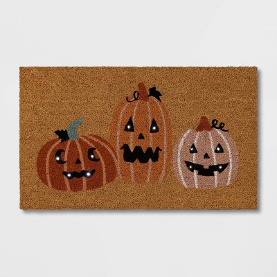 1'6"x2'6" Halloween Jack O Lanterns Light-Up Coir Doormat Orange - Hyde and EEK! Boutique™: Outdoor Fall Decor