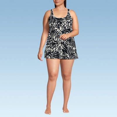 Lands' End Women's Scoop Neck Mini Swim Dress One Piece Swimsuit