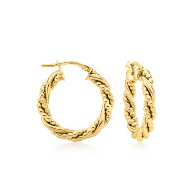 Ross-Simons Italian 18kt Gold Over Sterling Twisted Bead Hoop Earrings