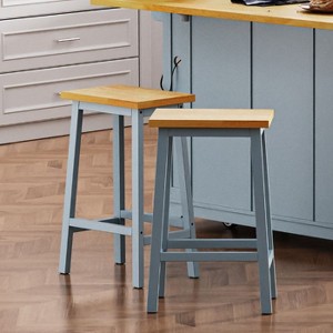 CAVINAS 25.6" Tall Farmhouse Style Counter Stools Set of 2, Solid Wood Bar Stools with Footrests, for Dining Room, Kitchen, Counter - 1 of 4