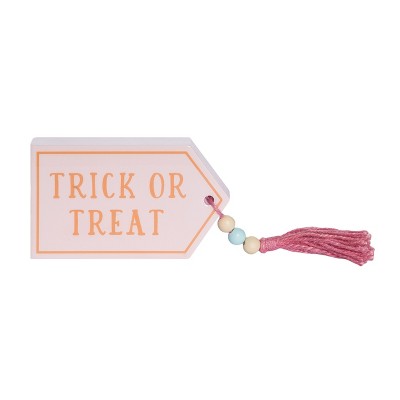 Transpac MDF Epoxy Trick Or Treat Block Tag Decorative Object Multicolor Wood Tabletop Halloween Decoration