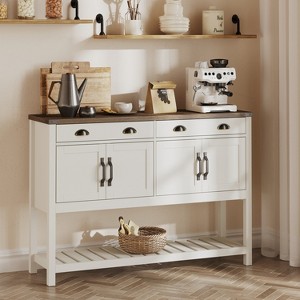 ORRD 47" Modern Farmhouse Console Table with 2 Drawers & 4 Doors, Slatted Shelf Storage Cabinet for Entryway, Living Room & Kitchen（White） - 1 of 4