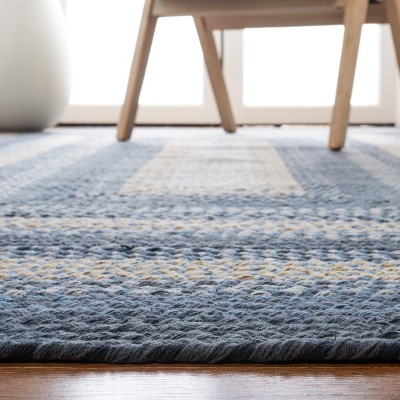 Dark Grey and Blue Braided Cotton Reversible Area Rug
