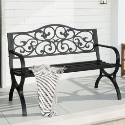 Captiva Designs 2-Person Outdoor Garden Bench, Cast Steel Park Bench with Decorative Backrest for Patio & Garden