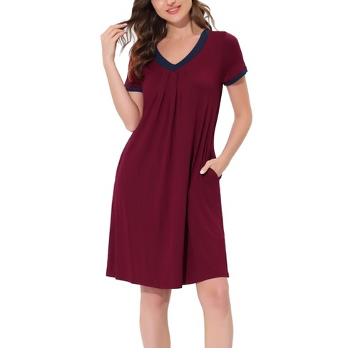 Cheibear Women's Sleepshirt Pajama Dress Long Sleeves With Pockets