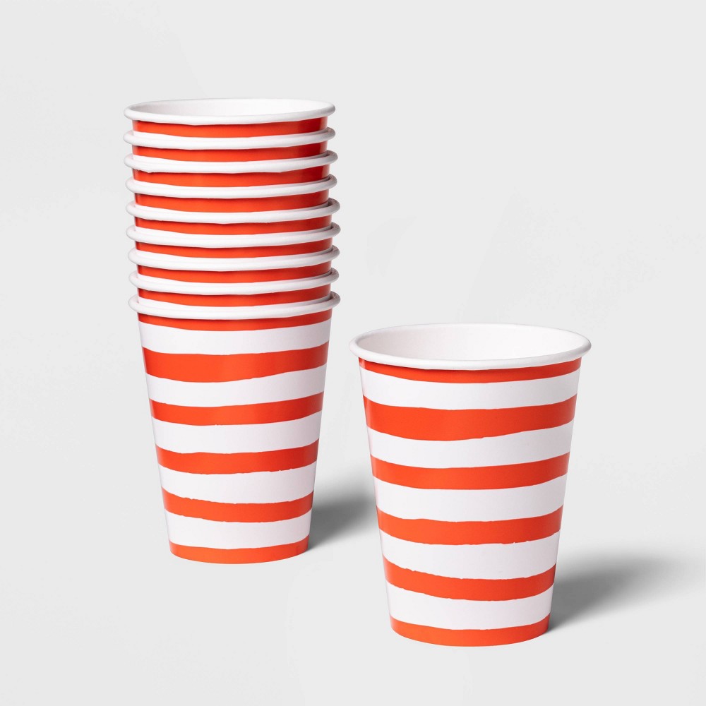 12oz 10ct Paper Cup Stripe Red/White - Sun Squad™