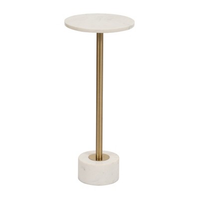 Gold and White Marble Round Side Table with Metal Base