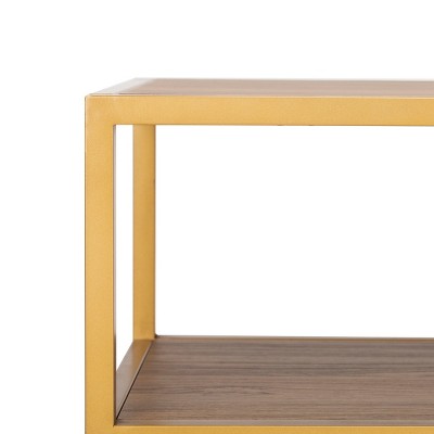 Walnut and Gold 3-Tier Geometric Console Table with Storage
