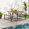 Tangkula 2PCS Table Bench Set for 2 Picnic Table & Loveseat w/Acacia Wood Top Metal Legs - 2 of 4