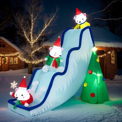 Resenkos 9 Feet Christmas Decoration Inflatable Polar Bear Slide Scene Decoration Blue