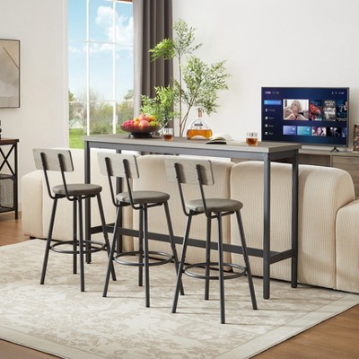 Industrial 4pcs Long Bar Table Set With 3 Pu Upholstered Bar Stools Gray 4l modernluxe Target