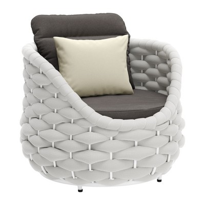 HomeRoots 34" Gray And White Fabric Club Chair And Toss Pillow