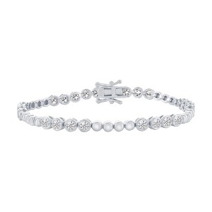 Bella Silver Sterling Silver, Round 3mm Bezel-Set CZ & Bead Bracelet - Silver - 7 Inch - 1 of 2