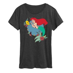 Women's - Disney Princess - Ariel And Flounder With Flowers Short Sleeve Graphic T-Shirt - 1 of 4
