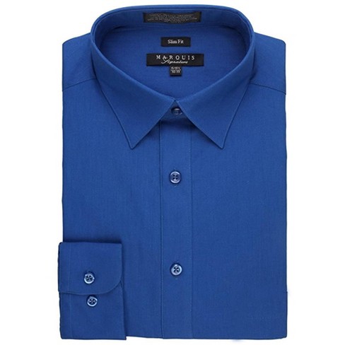 Marquis Men's Royal Blue Long Sleeve With Slim Fit Dress Shirt 17.5 / 36-37