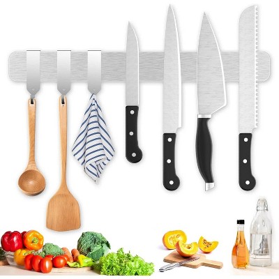 LunaLulinlk 16 Inch Magnetic Knife Holder for Wall Magnetic Knife Strip Self Adhesive with 3 Hooks