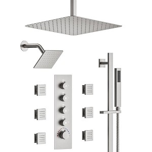 YAWWALK Thermostatic Valve 15-Spray 16 and 6 in. Dual Ceiling Mount Shower Head and Handheld Shower - 1 of 4
