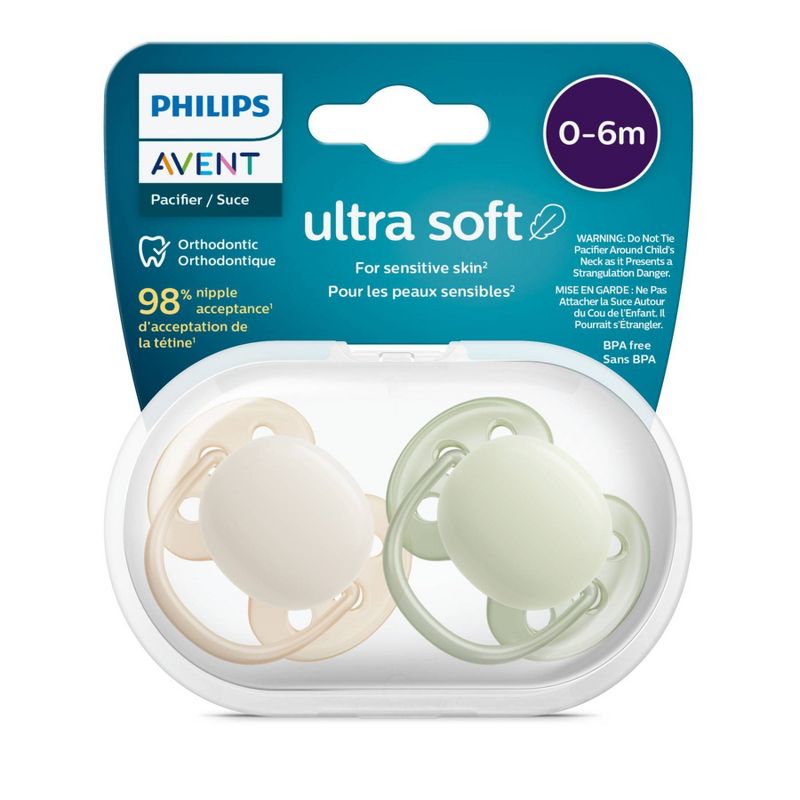 Avent Philips Ultra Soft Pacifier 0-6 Months - Sand/ Pastel Warm Green - 4pk, 3 of 13