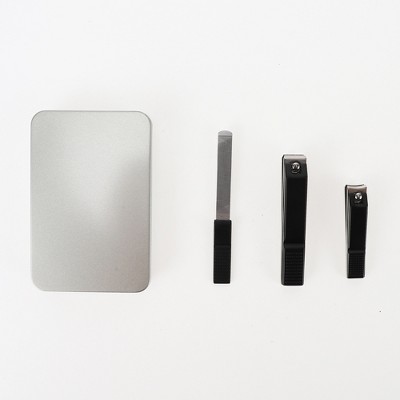 Unique Bargains Foldable Portable Black Cover Nail Clippers Set Black Silver Tone 1 Set