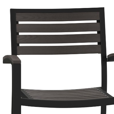 All-Season Gray Faux Teak & Black Aluminum Patio Chair Pair