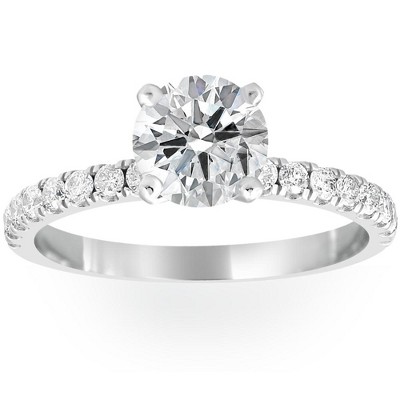 Pompeii3 1 Ct Diamond Round Cut Engagement Ring Single Row 14k White Gold