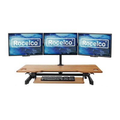 Teak Adjustable Standing Desk Converter with Keyboard Tray