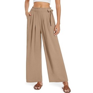 Women's High - Waisted Loose Casual Elastic - Waistband Pocketed Tie - Belt Wide - Leg Pants - 1 of 4