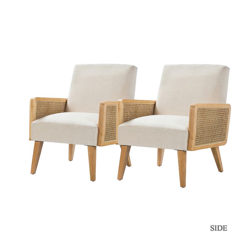 Chloé Cane Accent Chair with Rattan Armrest Upholstered Living Room Arm Chair Set of 2 | Karat Home, 1 of 13