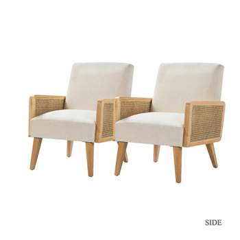 Chloé Cane Accent Chair with Rattan Armrest Upholstered Living Room Arm Chair Set of 2 | Karat Home