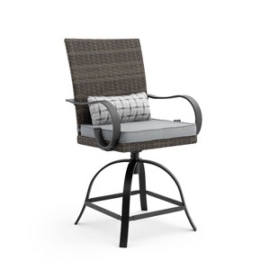 Greemotion 2pc Arosa Outdoor Counter Height Steel Swivel Patio Chairs with Lumbar Pillows Gray: UV & Weather-Resistant, 360° Swivel Function - 1 of 4