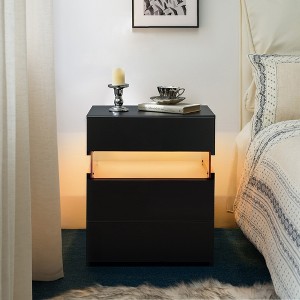 ChicFurnit Nightstand Modern Three Drawer Storage Table for Bedroom Organization, Black, 23.64"*17.93"*8.07" - 1 of 4
