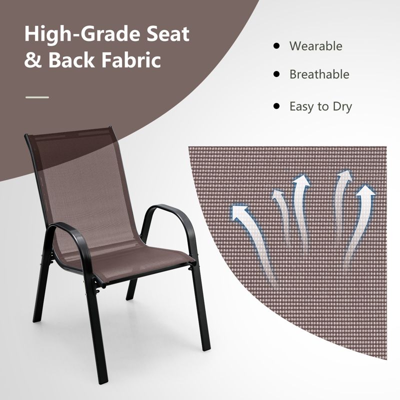 Costway Set of 4 Patio Dining Chairs Stackable Armrest Space Saving Garden Brown/Grey, 5 of 11