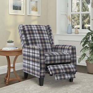 Plaid Velvet Push-Back Recliner with Wood Frame - 1 of 4