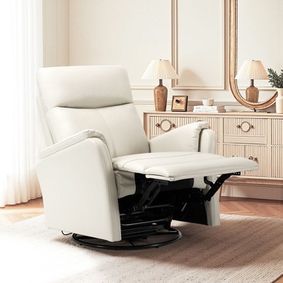 Swivel Rocking Recliner Chair with Footrest, Leather Upholstery, High Back, Wide Cushion, Metal Base – Perfect for Living Room, Nursery, Office.