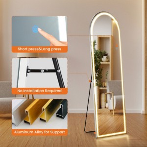 3 Color Lighting Mirror with LED Lights, 60"x16" Lighted Floor Standing Mirror with Stand - 1 of 4