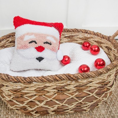 Happy Santa Red and White Hooked 8" x 8" Holiday Pillow