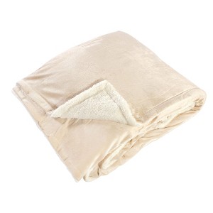 Hudson Home Collection Home Mink Blanket with Faux Shearling Back, Tan Faux Shearling - 1 of 2