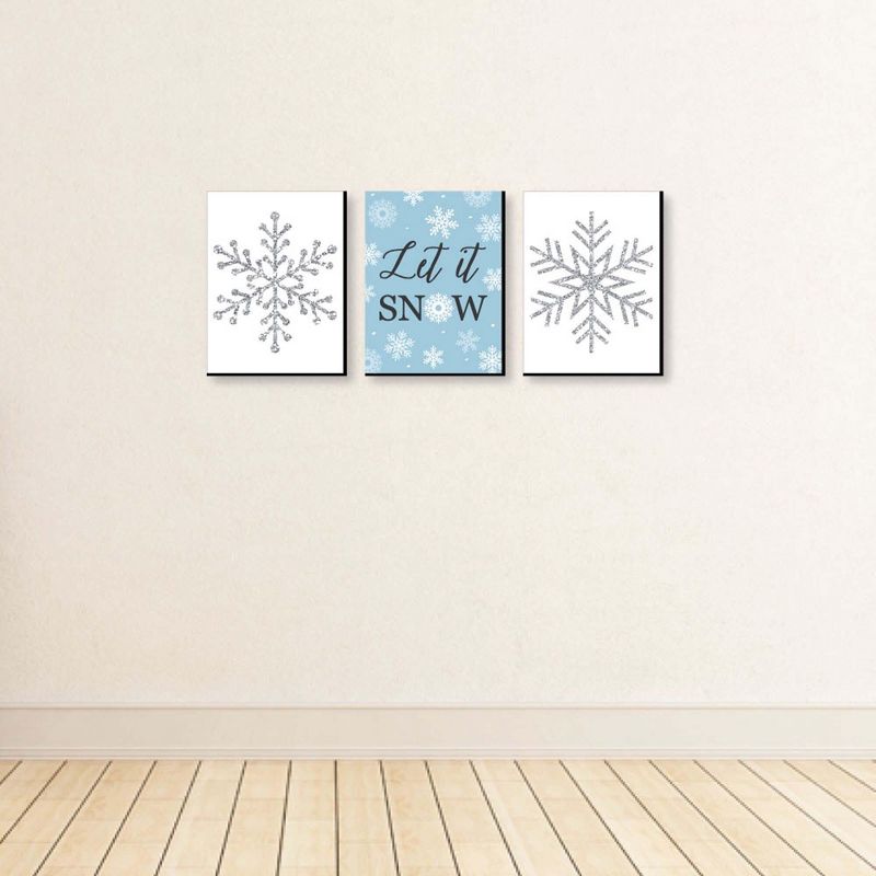 Big Dot of Happiness Winter Wonderland - Holiday Wall Art and Blue Snowflake Decorations - 7.5 x 10 inches - Set of 3 Prints, 3 of 8