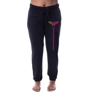 DC Womens' Wonder Woman Truth Compassion Strength Sleep Jogger Pajama Pants Black - 1 of 3