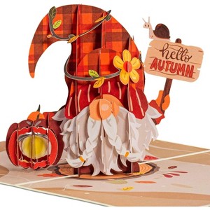 Paper Love 3D Pop-Up Greeting Card, Fall Gnome with Envelope and Note Tag - 5" x 7" - 1 of 4